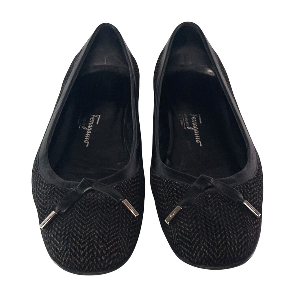 Vintage Salvatore Ferragamo Black Bronze Dot Ballet Flats Size 9.5